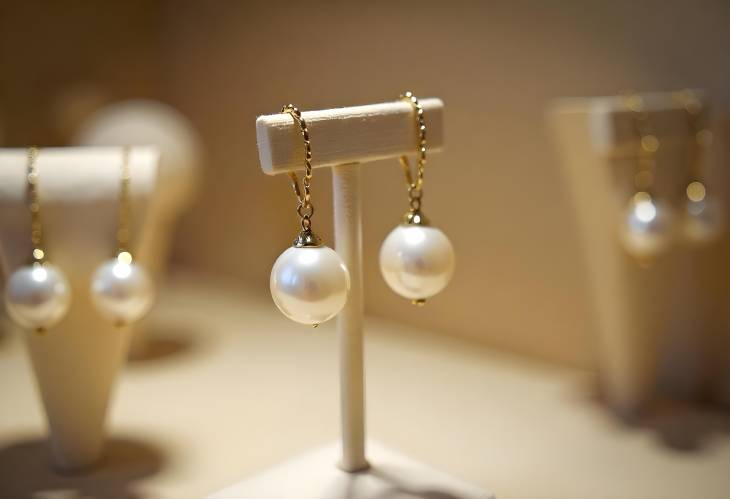 Charming Pearl Earrings Displayed in a Luxurious Jewelry Showcase